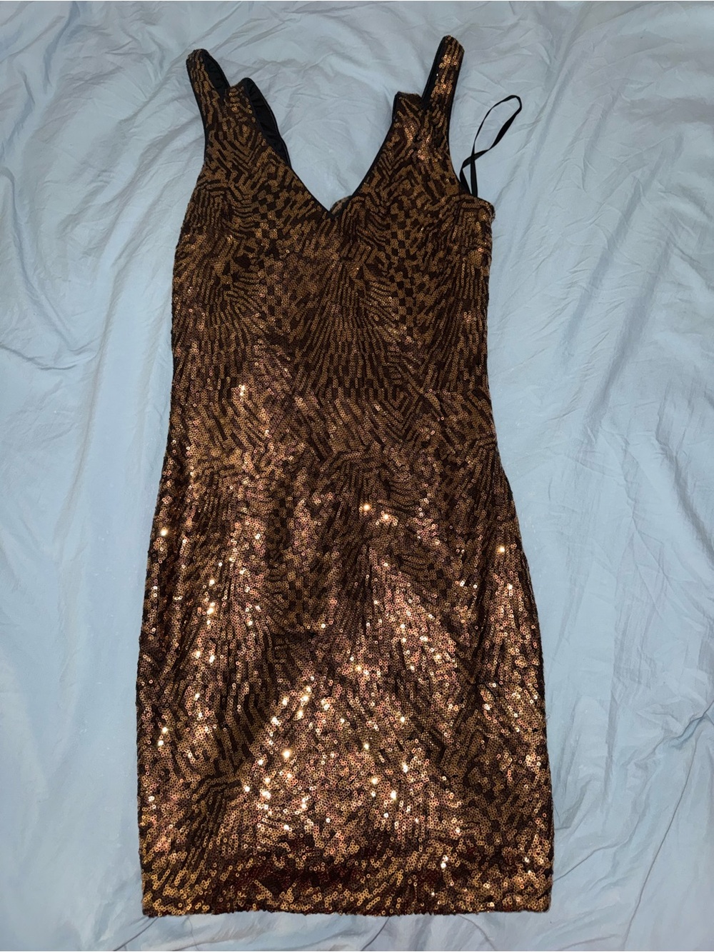 Sequined Gold V-Neck Evening Dress